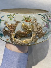 A rare Chinese Canton famille rose '100 butterflies' tureen and cover on stand, 19th C.
