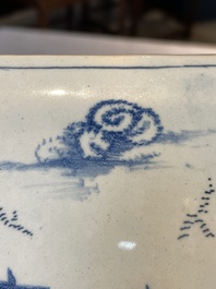 A rare blue and white Dutch Delft jewellery casket and cover, 18th C.