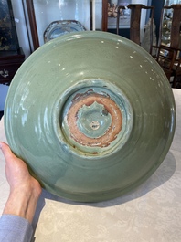 A large Chinese Longquan celadon dish, Yuan/Ming