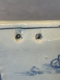 A rare blue and white Dutch Delft jewellery casket and cover, 18th C.