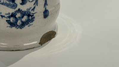 Three blue and white Dutch Delft albarelli, 18th C.