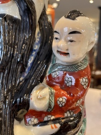 Three Chinese famille rose figures of star gods and a lady, Zhu Mao Ji Zao 朱茂記造 mark, Republic