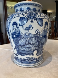A pair of impressive blue and white Dutch Delft chinoiserie vases, ca. 1700