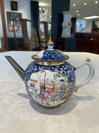 A Chinese Canton famille rose 18-piece 'mandarin subject' tea service, Qianlong