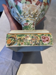 A rare pair of Chinese Canton famille rose export urns, 19th C.