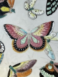 A rare Chinese Canton famille rose '100 butterflies' tureen and cover on stand, 19th C.