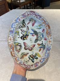 A rare Chinese Canton famille rose '100 butterflies' tureen and cover on stand, 19th C.
