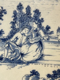 A rare blue and white Dutch Delft jewellery casket and cover, 18th C.