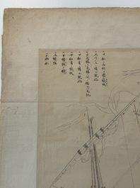 Two Japanese ink drawings of French warship structure diagrams, 19th C.