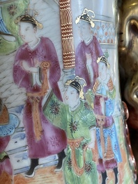 A large Chinese Canton famille rose vase and cover with narrative design, 19th C.
