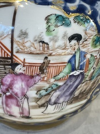 A Chinese Canton famille rose 18-piece 'mandarin subject' tea service, Qianlong