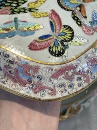 A rare Chinese Canton famille rose '100 butterflies' tureen and cover on stand, 19th C.