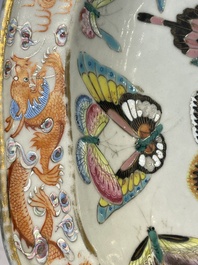 A rare Chinese Canton famille rose '100 butterflies' tureen and cover on stand, 19th C.