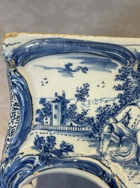 A rare blue and white Dutch Delft jewellery casket and cover, 18th C.