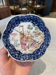 A Chinese Canton famille rose 18-piece 'mandarin subject' tea service, Qianlong