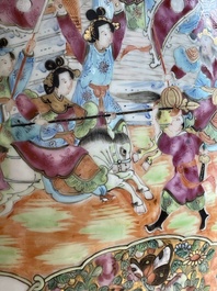 A large Chinese Canton famille rose vase and cover with narrative design, 19th C.