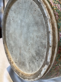 A large Chinese Canton famille rose vase and cover with narrative design, 19th C.