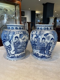A pair of impressive blue and white Dutch Delft chinoiserie vases, ca. 1700