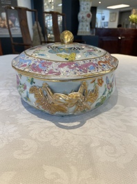 A rare Chinese Canton famille rose '100 butterflies' tureen and cover on stand, 19th C.