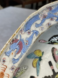 A rare Chinese Canton famille rose '100 butterflies' tureen and cover on stand, 19th C.