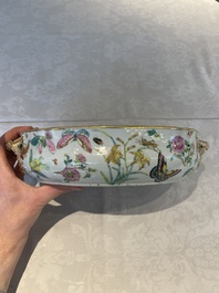 A rare Chinese Canton famille rose '100 butterflies' tureen and cover on stand, 19th C.