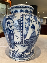 A pair of impressive blue and white Dutch Delft chinoiserie vases, ca. 1700