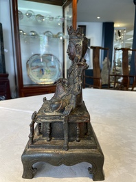 A Chinese bronze Bodhisattva on stand, Yongle mark, dated 1422