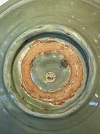 A large Chinese Longquan celadon dish, Yuan/Ming