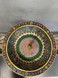 A pair of extremely rare Chinese ram-shaped cloisonn&eacute; candelabra, 18/19th C.