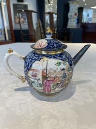 A Chinese Canton famille rose 18-piece 'mandarin subject' tea service, Qianlong