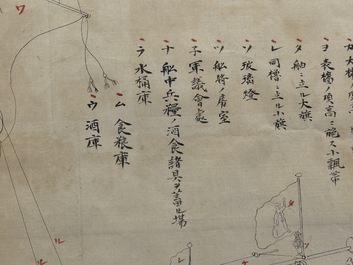 Two Japanese ink drawings of French warship structure diagrams, 19th C.