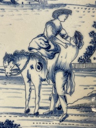 A rare blue and white Dutch Delft jewellery casket and cover, 18th C.