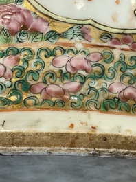 A large Chinese Canton famille rose vase and cover with narrative design, 19th C.