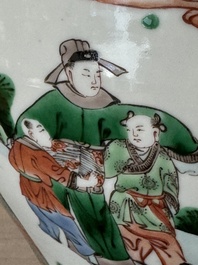 A pair of Chinese famille verte 'Wen Wang Fang Xian 文王訪賢' vases and covers, 19th C.