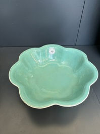 A set of 14 Chinese turquoise-ground famille rose dinner service, Qianglong mark, 19th C.