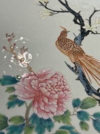 A Chinese famille rose 'pheasant among flowering branches' plaque, 19th C.