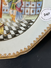 A Chinese export famille rose 'Building of the Temple of Solomon' plate, Qianlong, ca. 1760