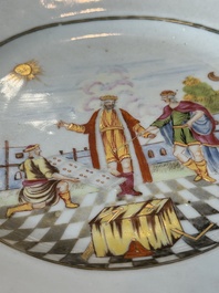 A Chinese export famille rose 'Building of the Temple of Solomon' plate, Qianlong, ca. 1760