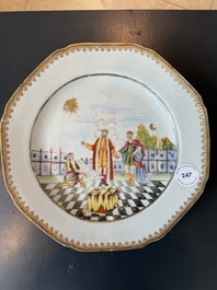A Chinese export famille rose 'Building of the Temple of Solomon' plate, Qianlong, ca. 1760