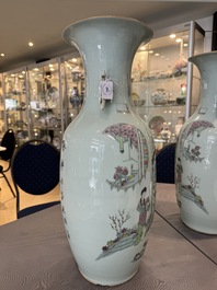 A pair of Chinese famille rose vases with ladies in a garden, signed Rongfang, 19/20th C.