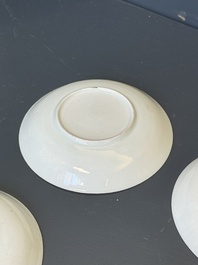 Six Japanese Dutch-decorated or Amsterdams bont 'William and Mary' cups and saucers, Edo, 18th C.