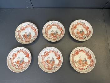Six Japanese Dutch-decorated or Amsterdams bont 'William and Mary' cups and saucers, Edo, 18th C.