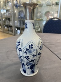 A Chinese blue and white silver-mounted vase with floral design, Kangxi