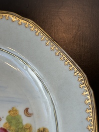 A Chinese export famille rose 'Building of the Temple of Solomon' plate, Qianlong, ca. 1760