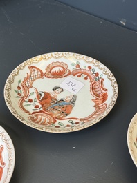 Six Japanese Dutch-decorated or Amsterdams bont 'William and Mary' cups and saucers, Edo, 18th C.