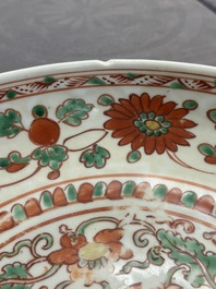 A Chinese red-and-green-enamelled 'chrysanthemum scroll' dish, Ming