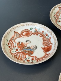 Six Japanese Dutch-decorated or Amsterdams bont 'William and Mary' cups and saucers, Edo, 18th C.
