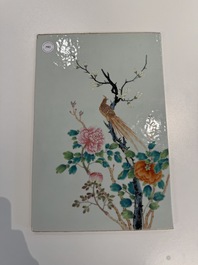 A Chinese famille rose 'pheasant among flowering branches' plaque, 19th C.
