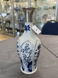 A Chinese blue and white silver-mounted vase with floral design, Kangxi