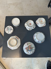 A varied collection of thirteen pieces Chinese famille rose and verte porcelain, 19th C.